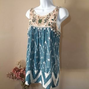 Anthropologie Floreat Cascata Embroidered Boho Hippie Relaxed Tunic Top EUC